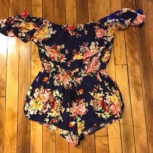 Cotton Candy off the shoulder floral romper